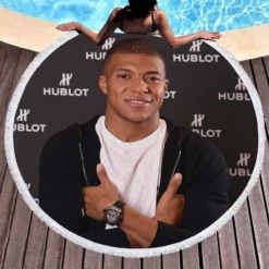 Strong Football Player Kylian Mbappe Lottin Round Beach Towel 1