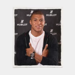 Strong Football Player Kylian Mbappe Lottin Sherpa Fleece Blanket 1