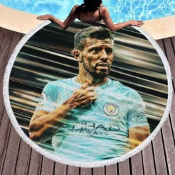 Strong Football Player Sergio Aguero Round Beach Towel 1