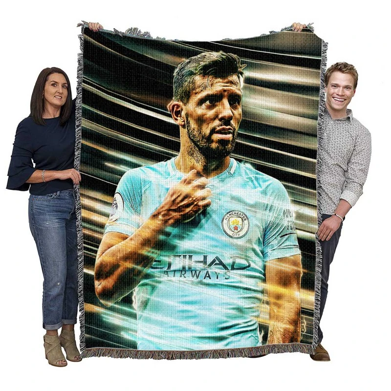 Strong Football Player Sergio Aguero Woven Blanket