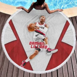 Strong NBA Basketball Player Damian Lillard Round Beach Towel 1