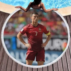 Strong Portugal Soccer Player Cristiano Ronaldo Round Beach Towel 1