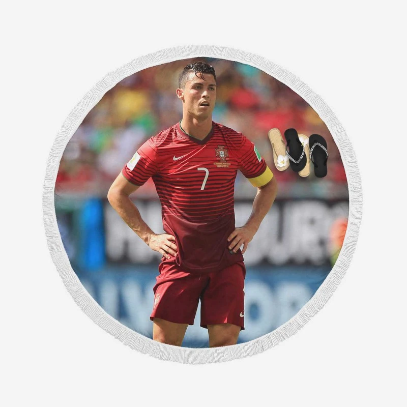 Strong Portugal Soccer Player Cristiano Ronaldo Round Beach Towel