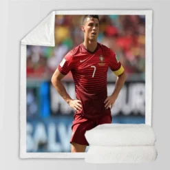 Strong Portugal Soccer Player Cristiano Ronaldo Sherpa Fleece Blanket