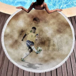 Thiago Silva Brazilian Footballer Round Beach Towel 1