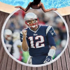 Tom Brady Patriots NFL Footballer Round Beach Towel 1