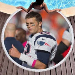 Tom Brady Thumbs Up NFL New England Patriots Round Beach Towel 1