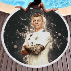 Toni Kroos Powerful Real Madrid Soccer Player Round Beach Towel 1