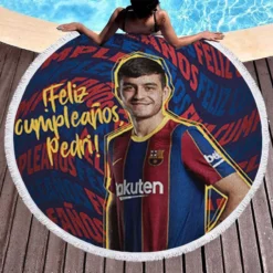 Top Ranked Barcelona Player Pedri Round Beach Towel 1