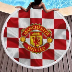 Top Ranked British Football Club Manchester United Logo Round Beach Towel 1