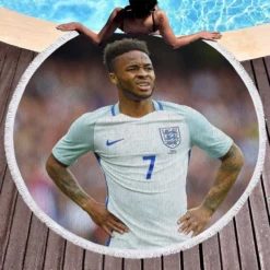 Top Ranked England Football Raheem Sterling Round Beach Towel 1