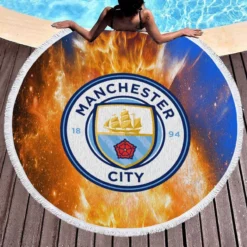 Top Ranked English Football Club Manchester City FC Round Beach Towel 1