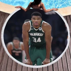 Top Ranked NBA Player Giannis Antetokounmpo Round Beach Towel 1