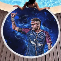 UEFA Champions League Footballer Neymar Jr Round Beach Towel 1