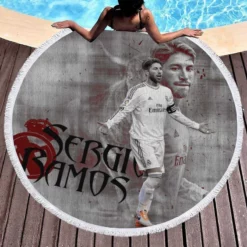 UEFA Champions League Player Sergio Ramos Round Beach Towel 1