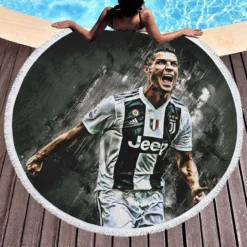 UEFA Champions Leagues Cristiano Ronaldo Round Beach Towel 1