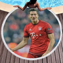 UEFA Cup Football Player Robert Lewandowski Round Beach Towel 1