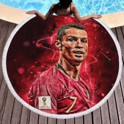 UEFA Euro Footballer Cristiano Ronaldo Round Beach Towel 1