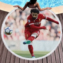 UEFA Super Cup Soccer Player Mohamed Salah Round Beach Towel 1