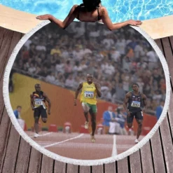 Usain Bolt Jamaican Greatest Sprinter Round Beach Towel 1