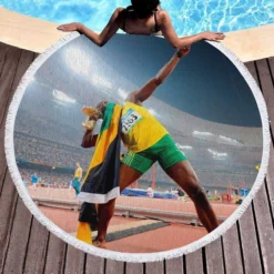 Usain Bolt Lj Handfield Round Beach Towel 1