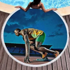 Usain Bolt Olympic Gold Medalist Round Beach Towel 1