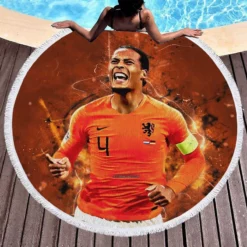 Virgil van Dijk  Holland Football Captain Round Beach Towel 1