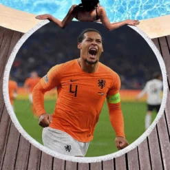 Virgil van Dijk  Netherlands Soccer Captain Round Beach Towel 1