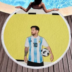 World Cup Winning Captain Lionel Messi Round Beach Towel 1