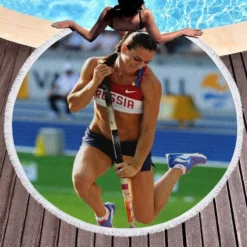 Yelena Isinbayeva Olympic gold medalist Round Beach Towel 1