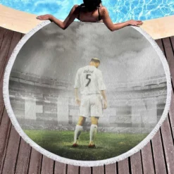 Zinedine Zidane Football Legend Round Beach Towel 1