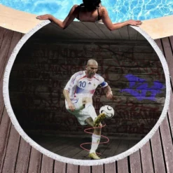 Zinedine Zidane Inspirational French Football Round Beach Towel 1