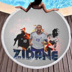 Zinedine Zidane Inspiring Football Round Beach Towel 1