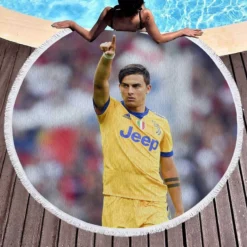 competitive Football Player Paulo Bruno Dybala Round Beach Towel 1