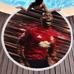 enthusiastic United sports Player Paul Pogba Round Beach Towel 1