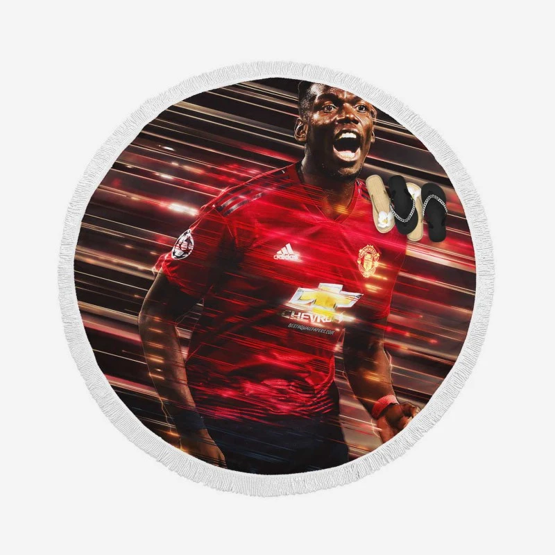 enthusiastic United sports Player Paul Pogba Round Beach Towel